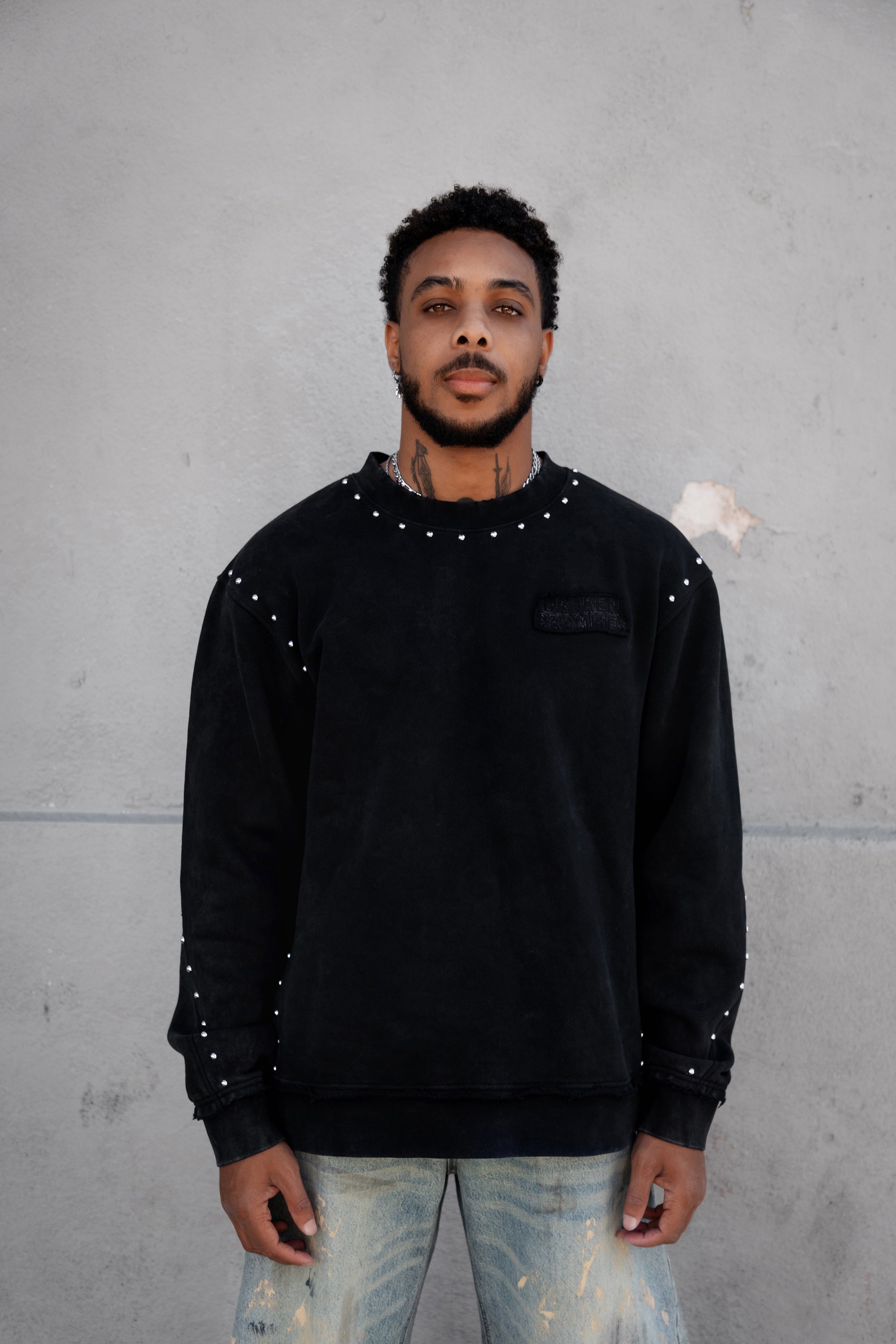 Adorned Crew Neck Sweatshirt Washed