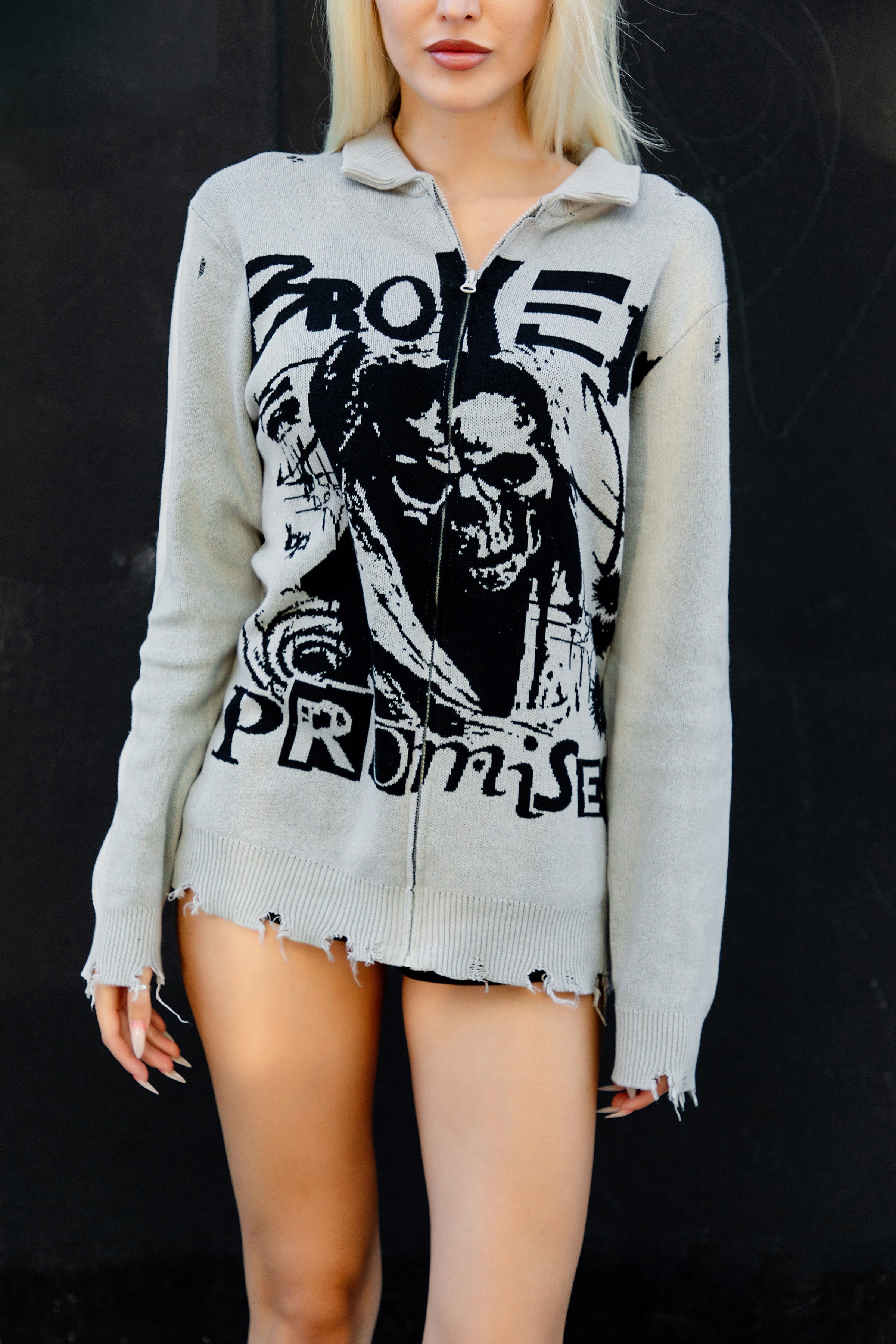 Creeper Destroyed Zip Sweater