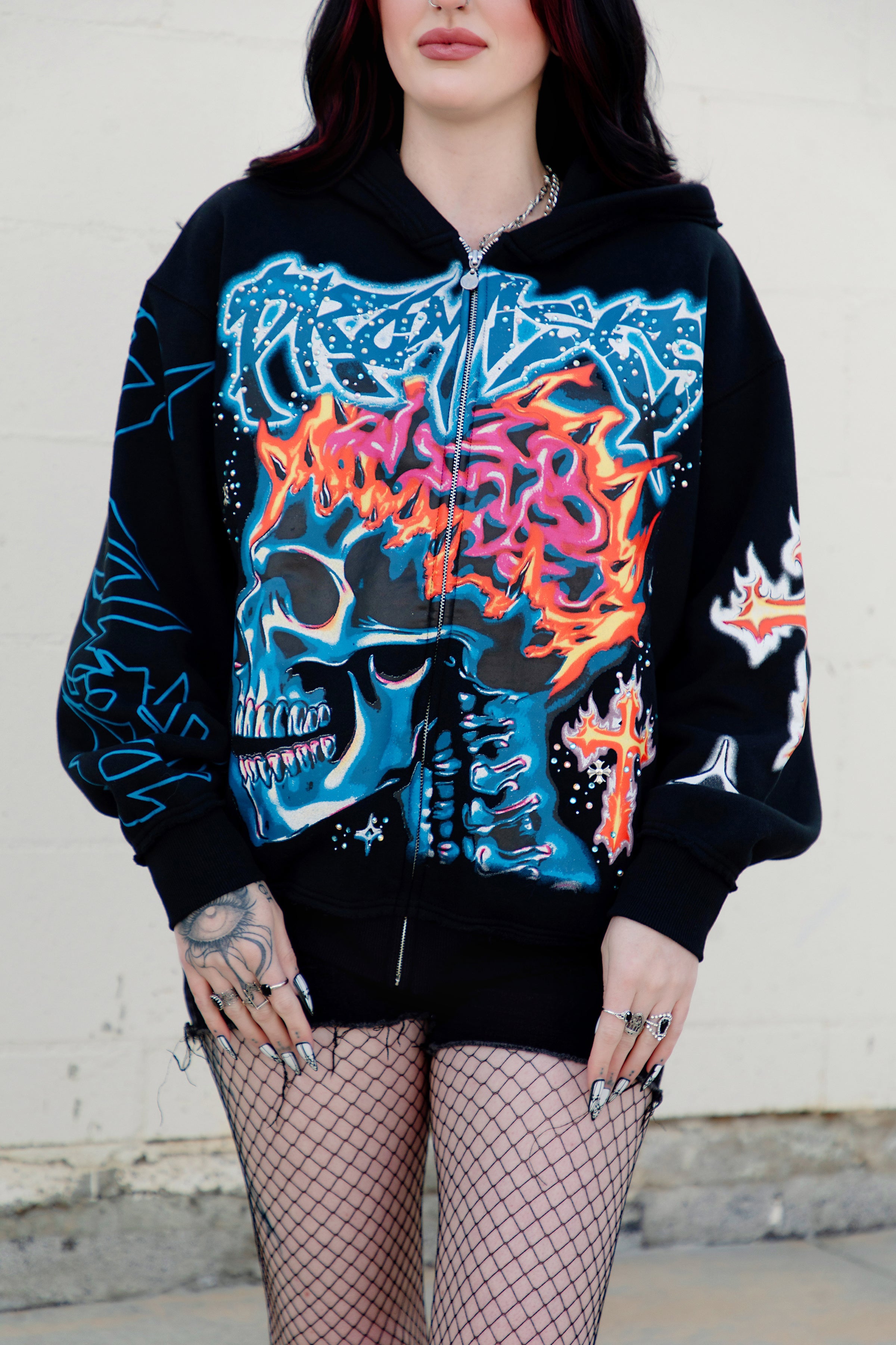 Numbskull Rhinestone Zip Hoodie