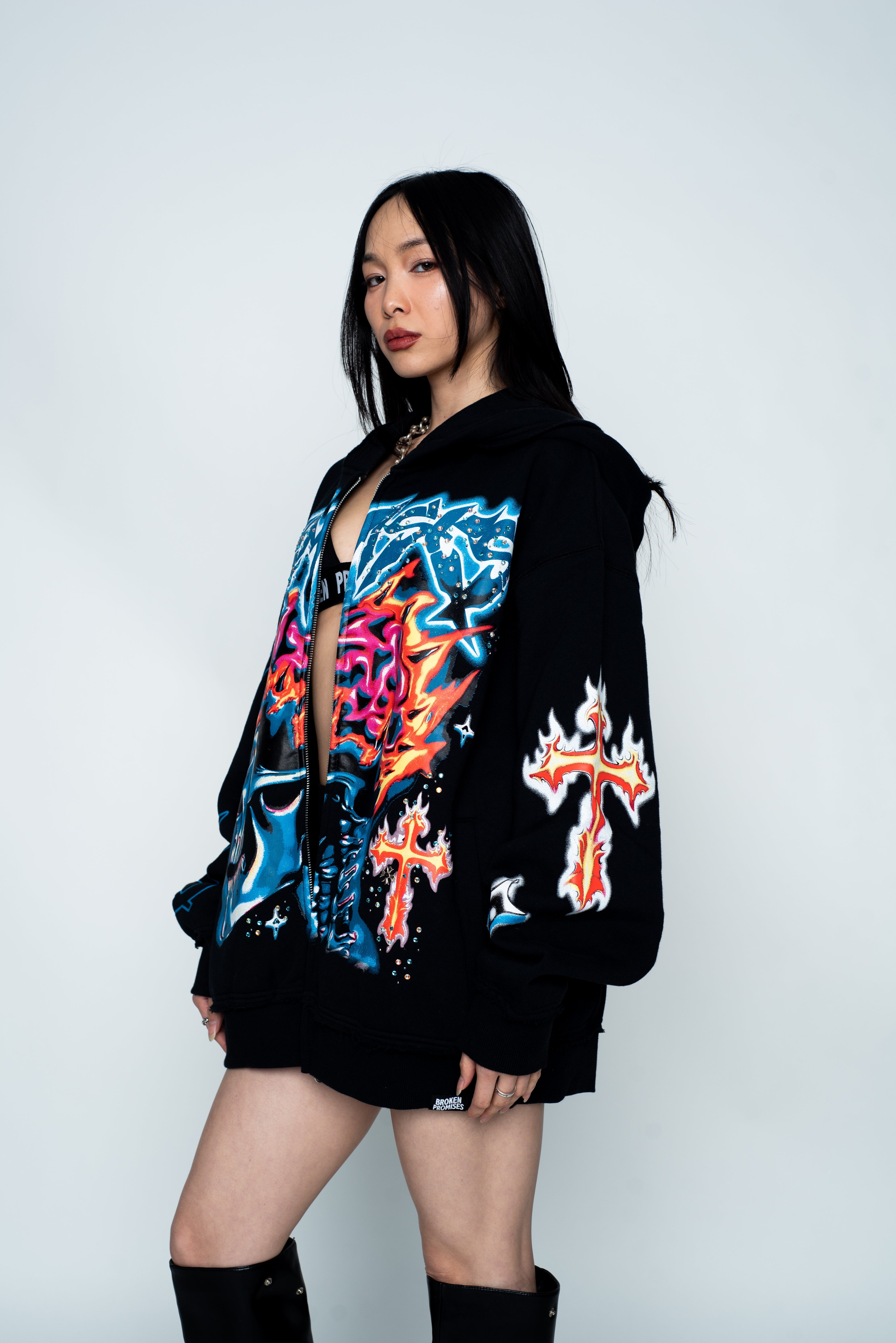 Numbskull Rhinestone Zip Hoodie