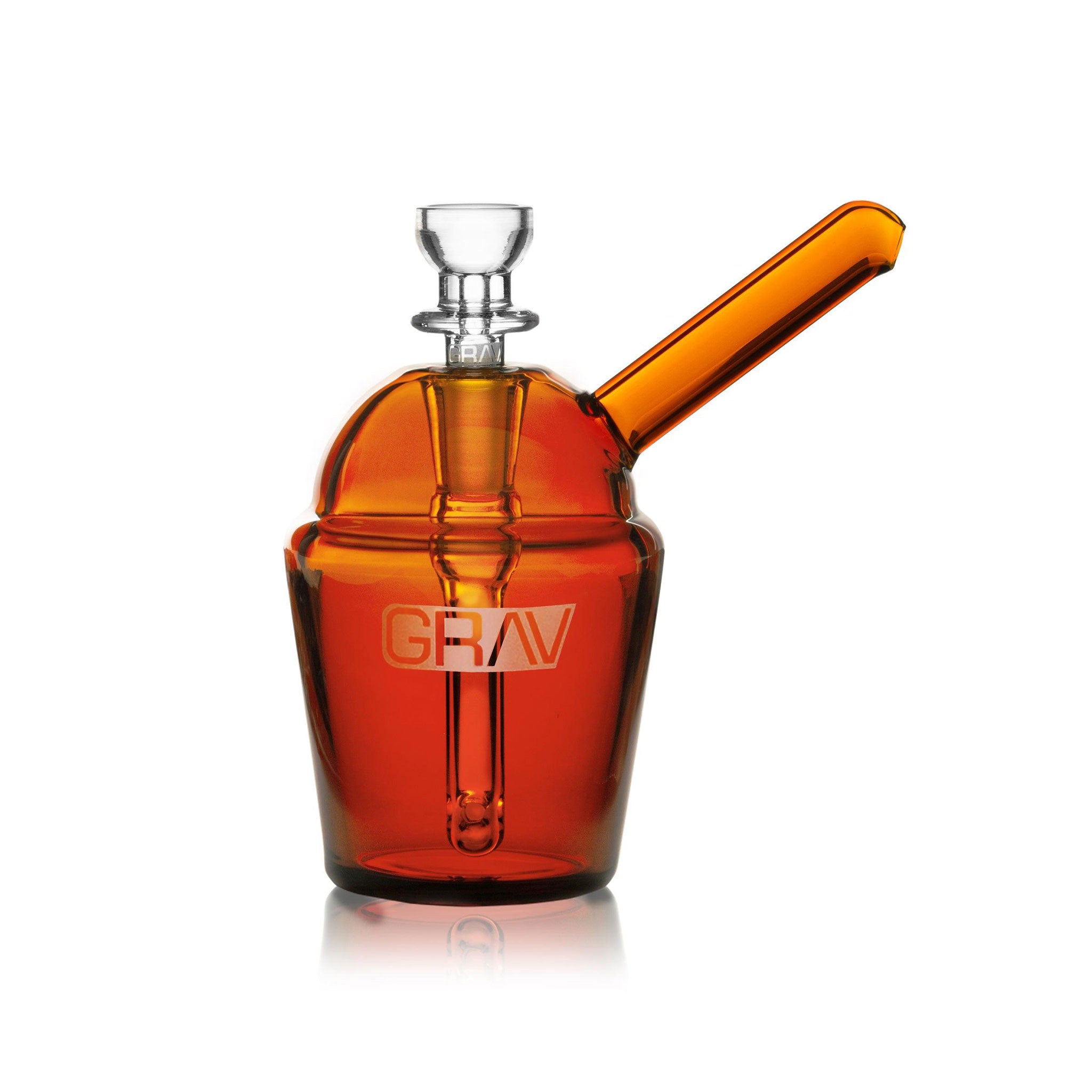 Portable clear borosilicate glass bubbler shaped like a slush cup