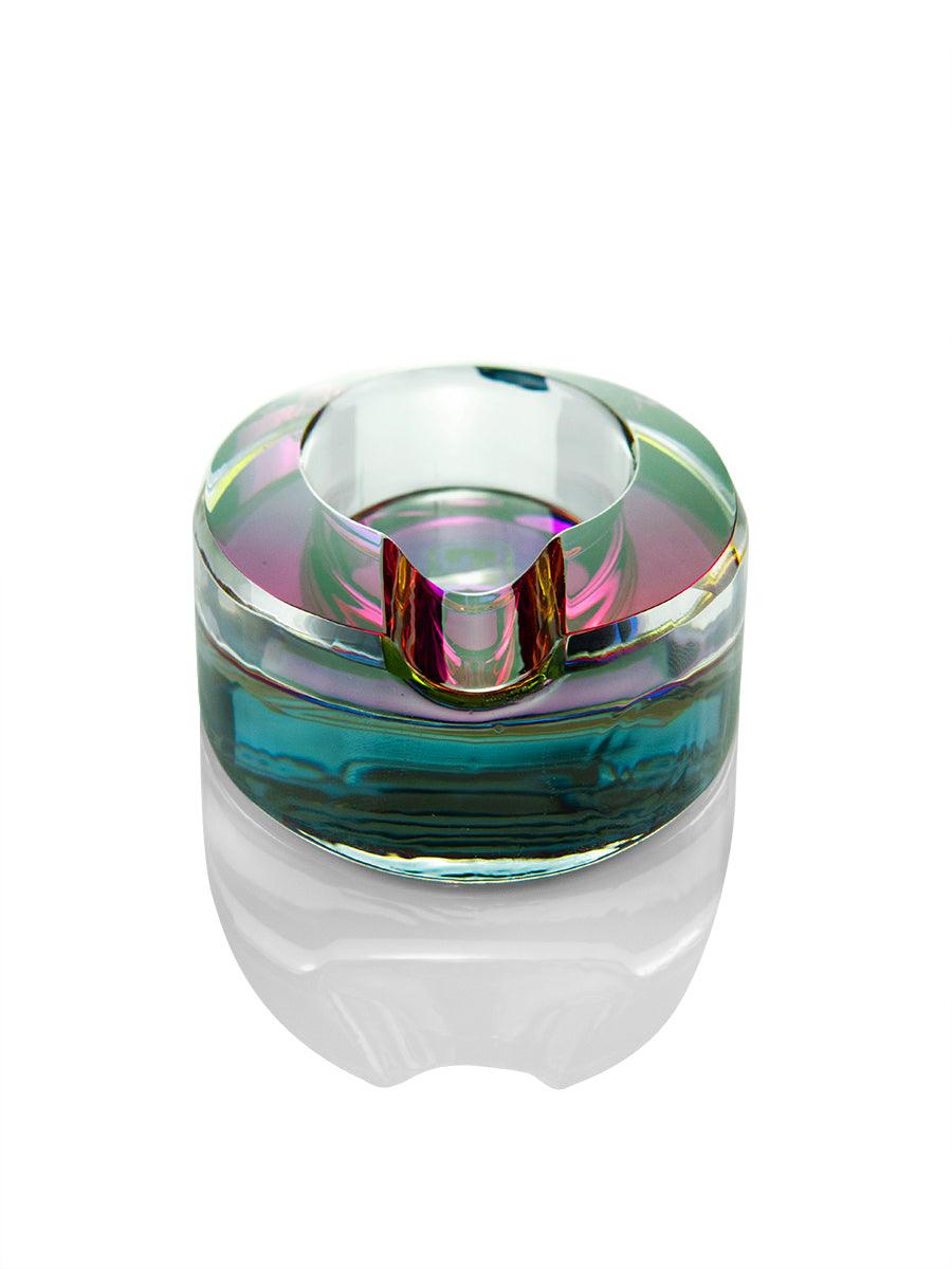 Decorative GRAV glass ashtray with shimmering spectrum colors