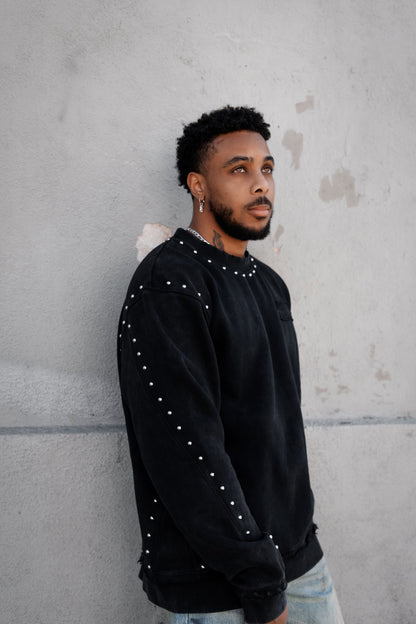 Adorned Crew Neck Sweatshirt Washed
