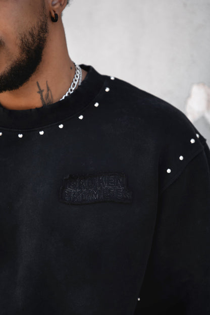 Adorned Crew Neck Sweatshirt Washed