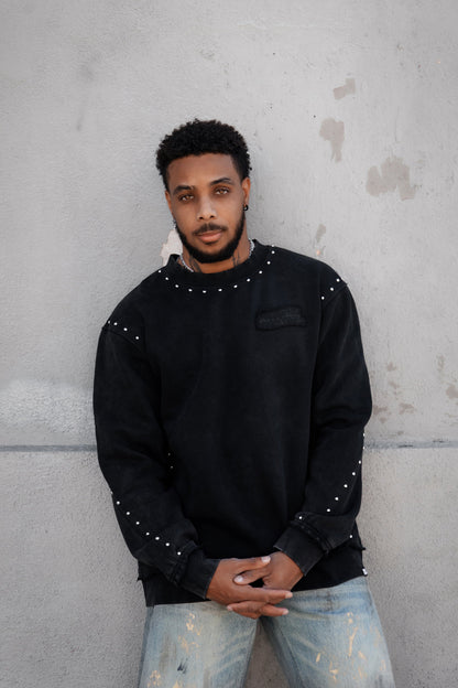 Adorned Crew Neck Sweatshirt Washed