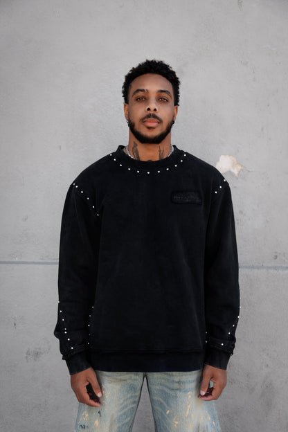 Adorned Crew Neck Sweatshirt Washed