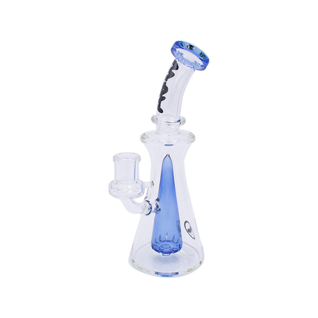 Clear glass pyramid dab rig with bent neck design 