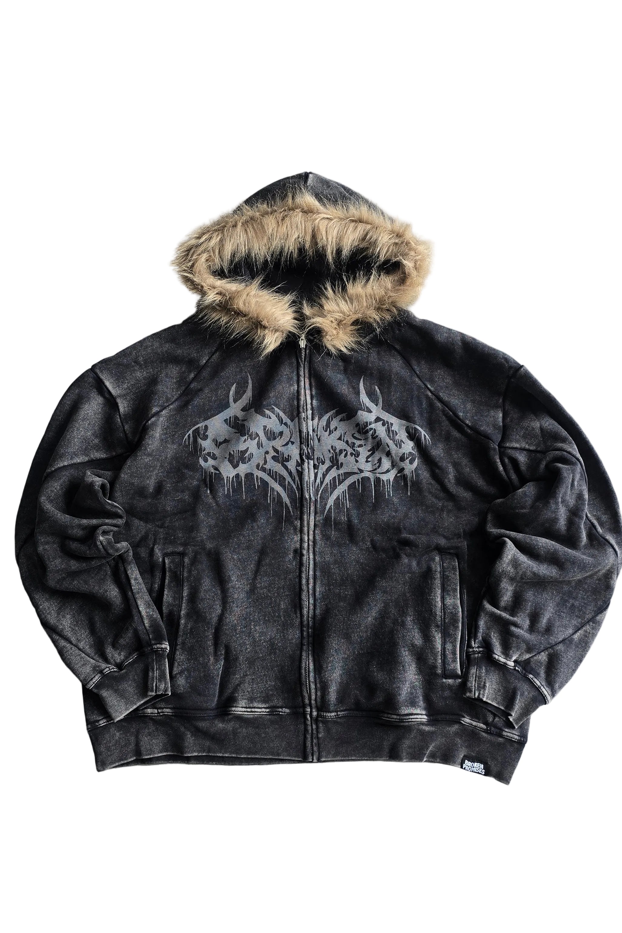 Unruly Fur Trim Washed Hoodie