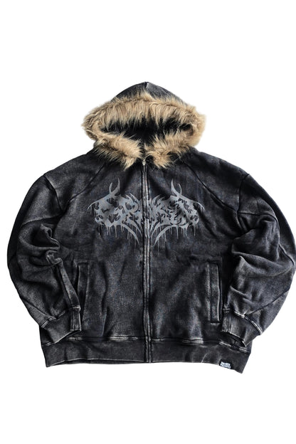 Unruly Fur Trim Washed Hoodie