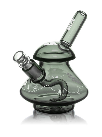 Wobble Bubbler with smoke gray glass and white graphics