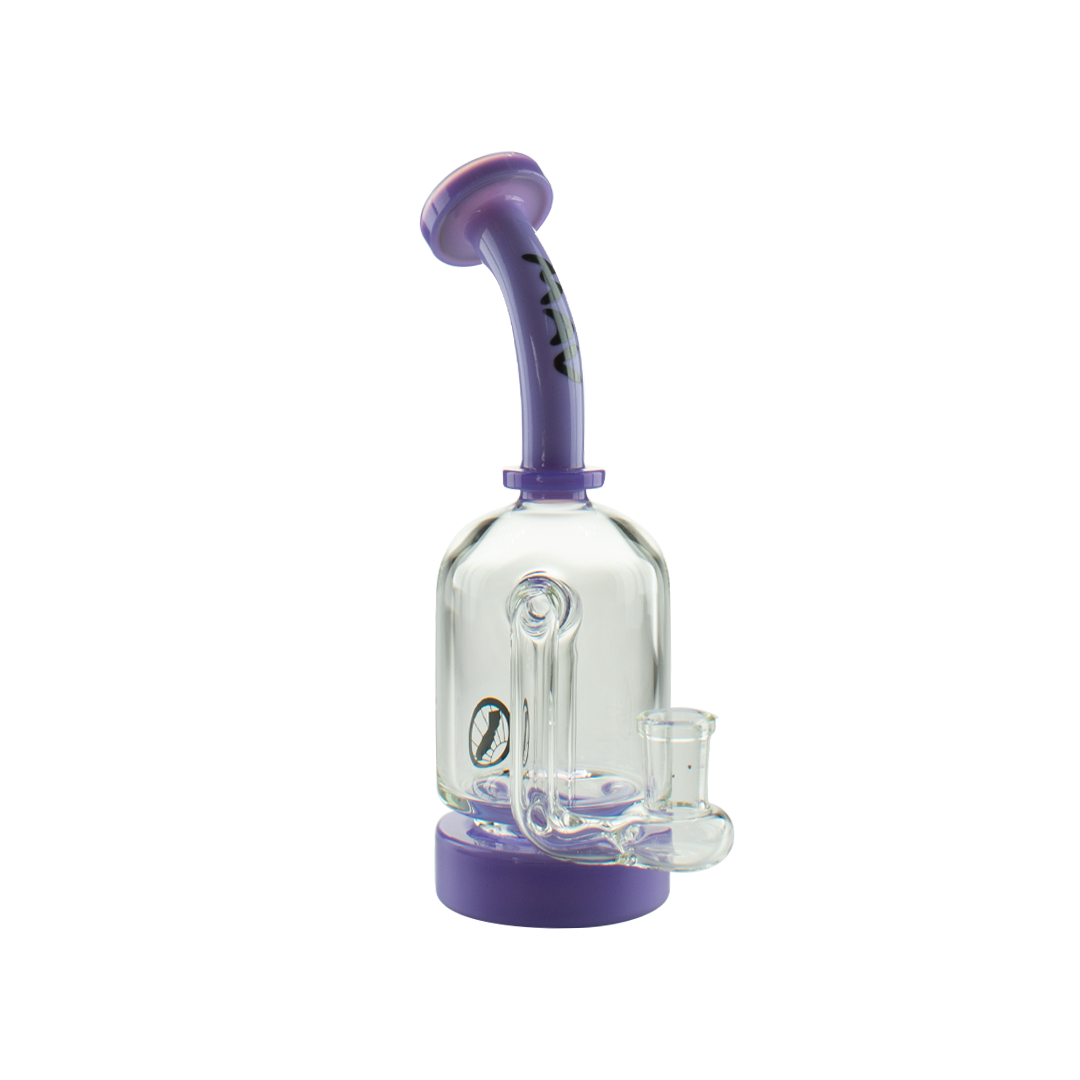 Compact glass dab rig with dropdown joint and bent neck 