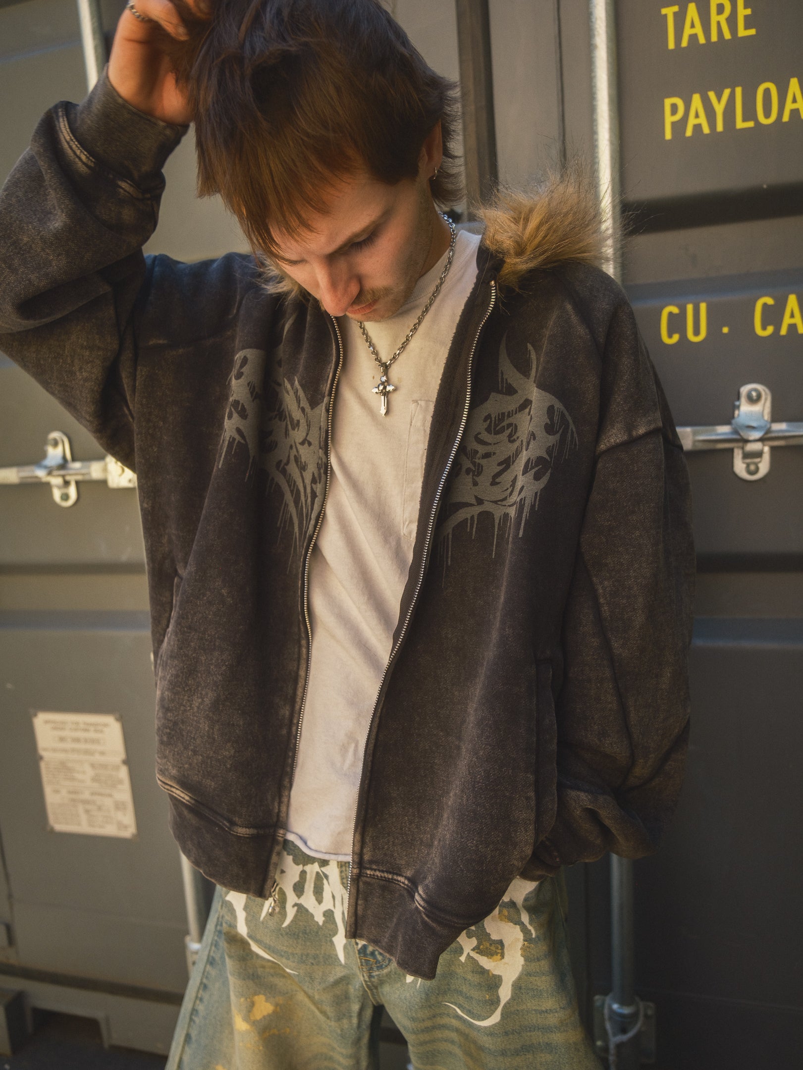 Unruly Fur Trim Washed Hoodie