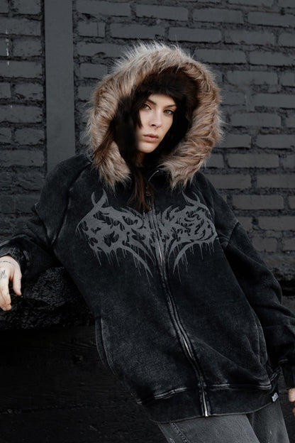 Unruly Fur Trim Washed Hoodie