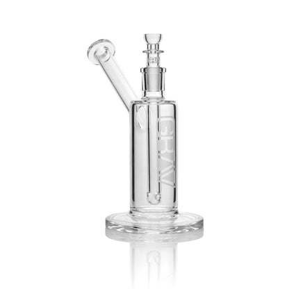 7-inch clear upright glass bubbler with angled mouthpiece 