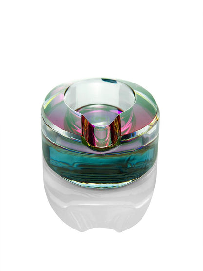 Decorative GRAV glass ashtray with shimmering spectrum colors