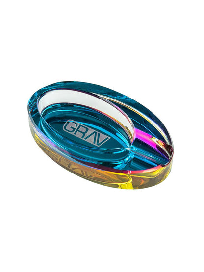 GRAV Ellipse clear side glass ashtray with colorful top view