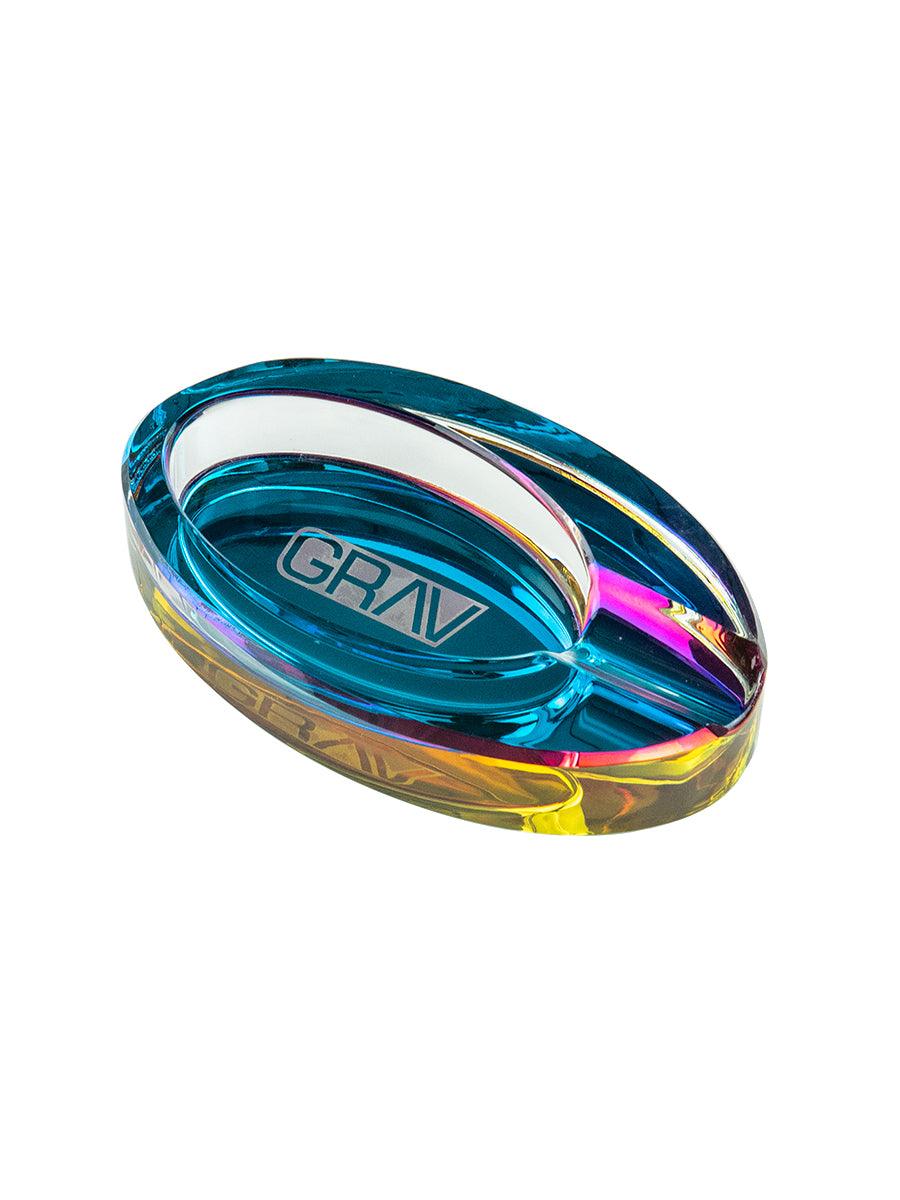 GRAV Ellipse clear side glass ashtray with colorful top view