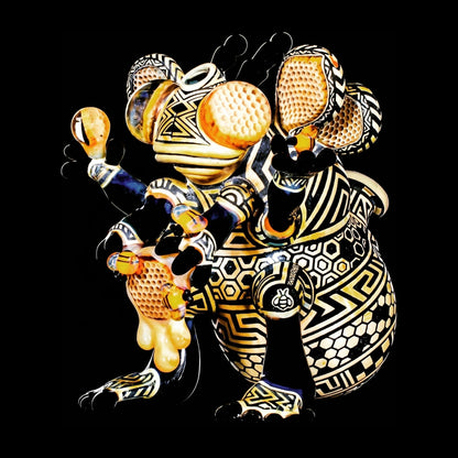Joe P x Artiststylie Bee Boy, front view of the bee character holding a dripping honeycomb