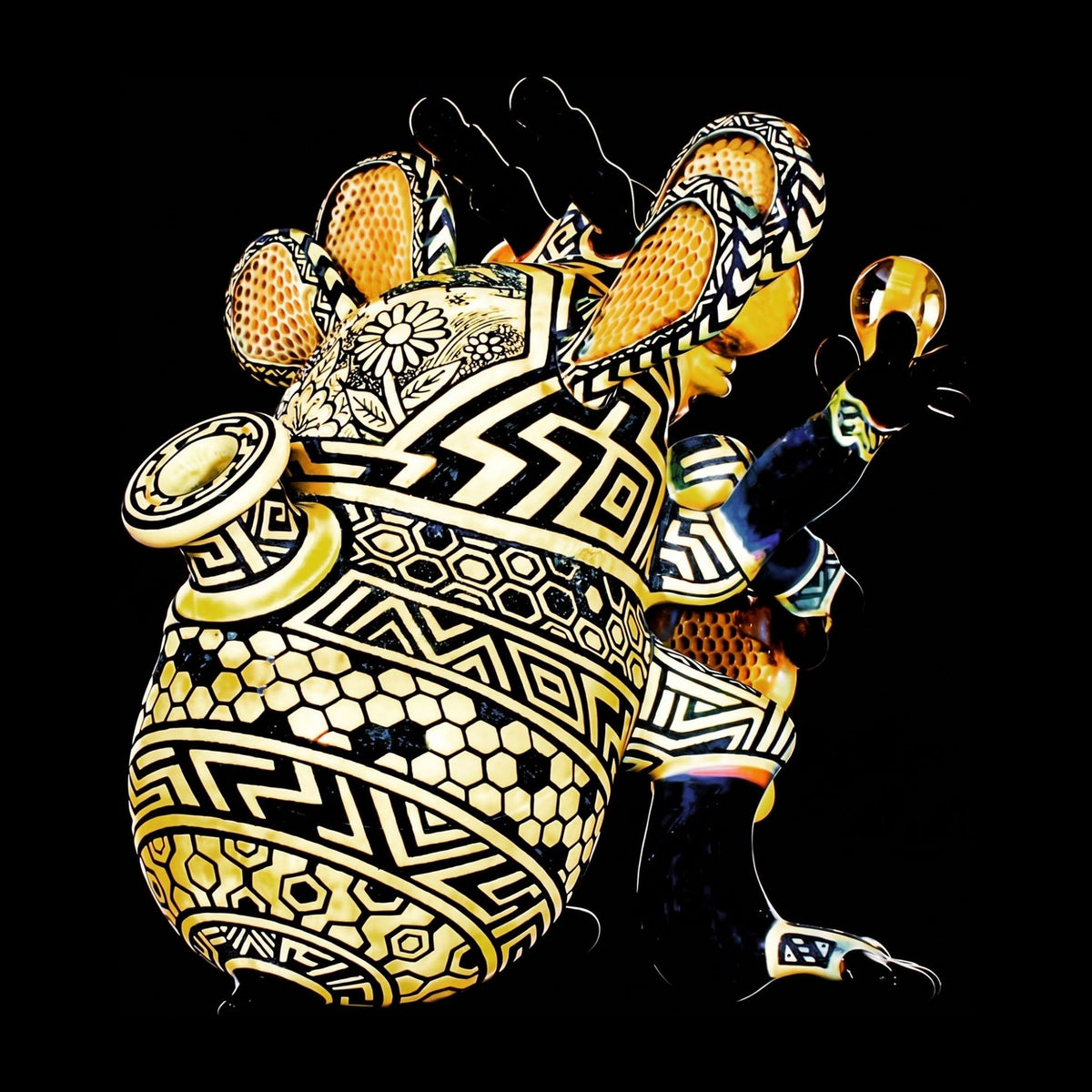 Joe P x Artiststylie Bee Boy, side view showing the joint and geometric linework