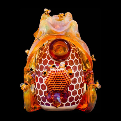 Honey Allosaurus by Joe P x Buck Glass, back view with honeycomb and mouthpiece