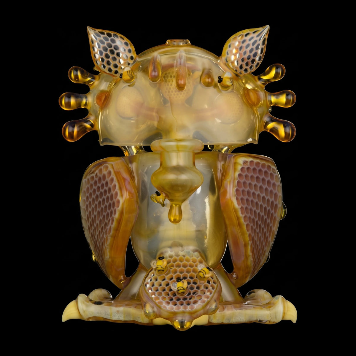 Honey Owl by Joe P x Calm Glass, back view with mouthpiece and honeycomb