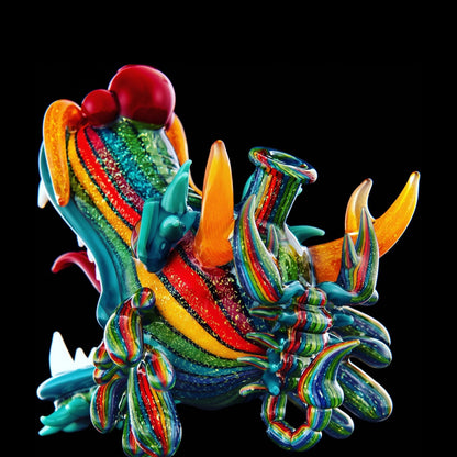 Rainbow Dragon Head by Joe P x Darby Holm, back view with mouthpiece and rainbow linework