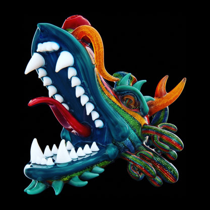Rainbow Dragon Head by Joe P x Darby Holm, front view with open jaws