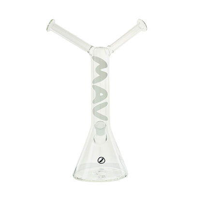 Clear dual neck glass piece with wide beaker base 