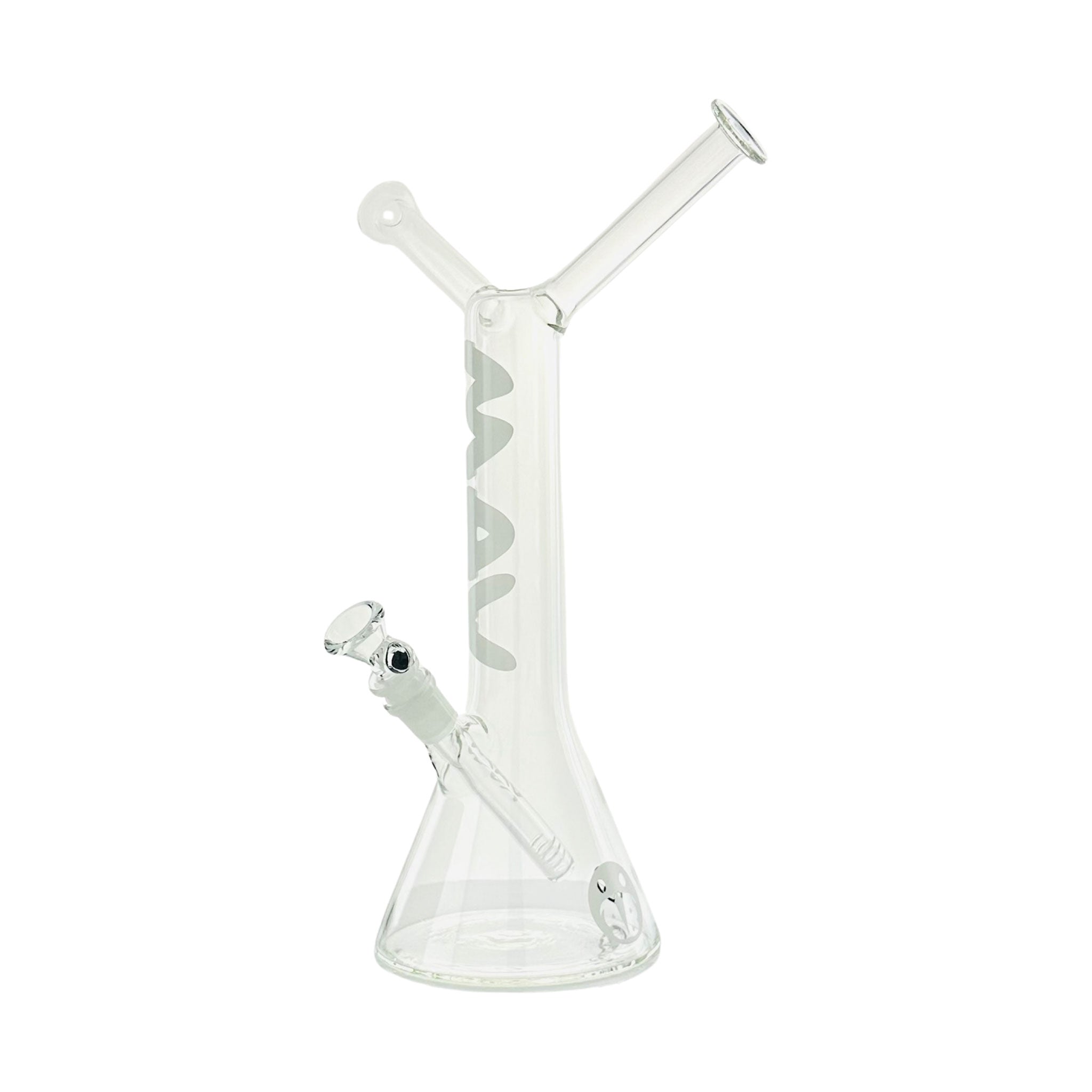 Beaker style glass piece featuring dual neck design 