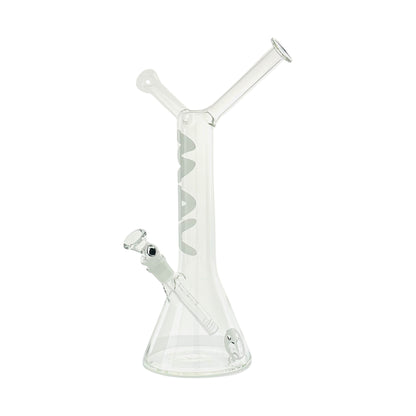 Beaker style glass piece featuring dual neck design 
