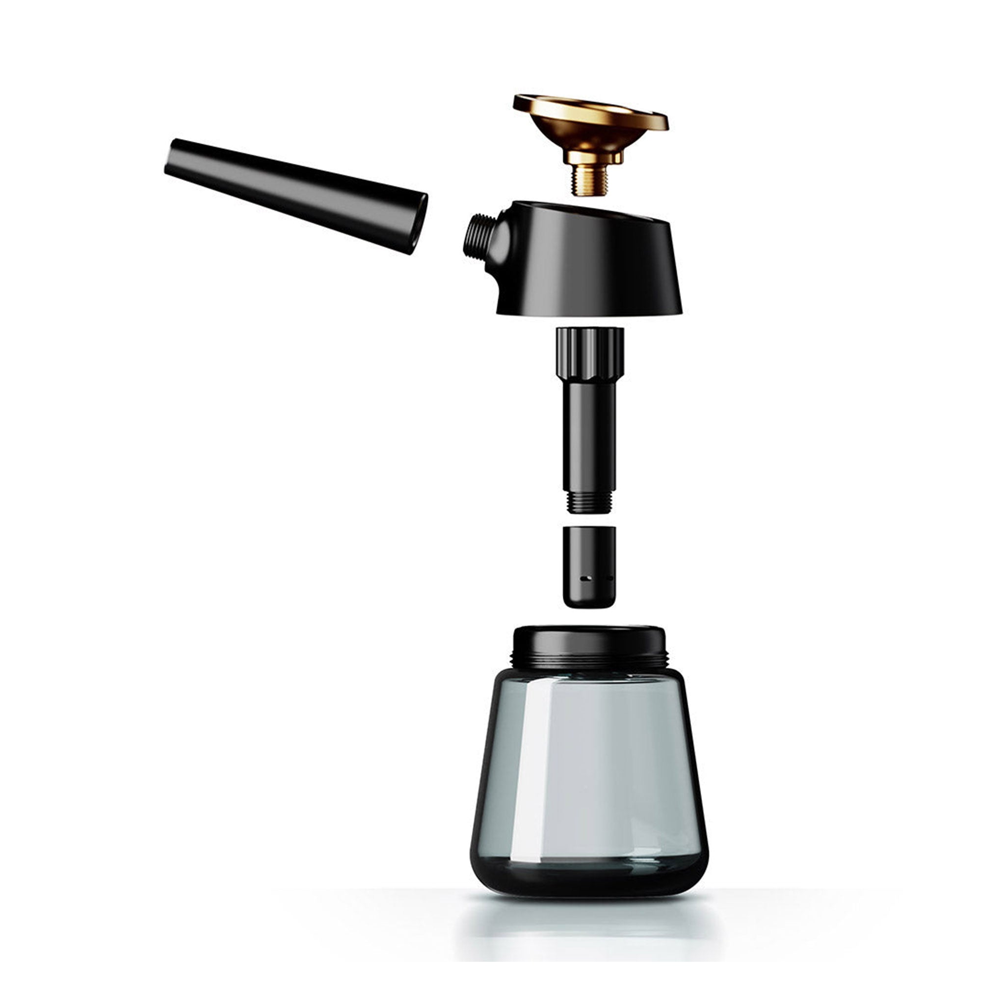 Black bubbler with borosilicate glass and anodized aluminum